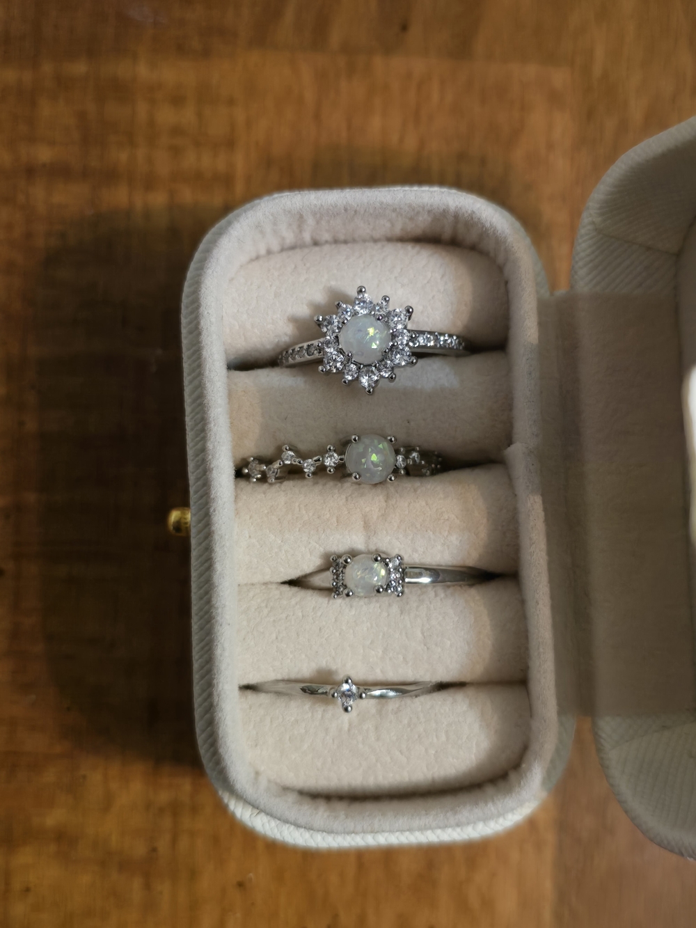 Opal and Cubic Zirconia Halo Silver Ring Set